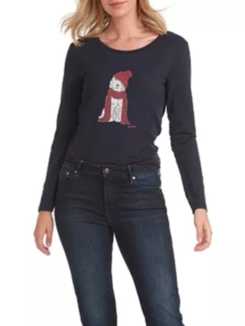 Barbour Farham Long Sleeve Dog Print Tee in Navy Preppy Casual Women's US 10 - Picture 4 of 9